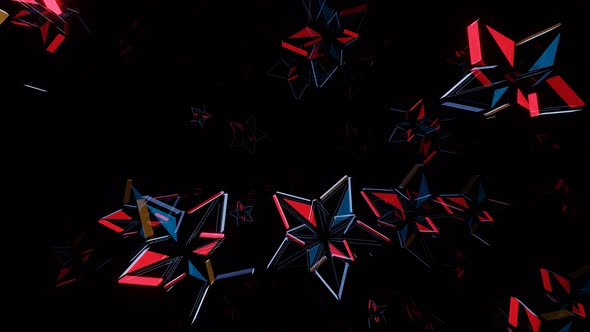 VJ Loop Abstract Background Flight Rotation of Neon Twinkling Stars