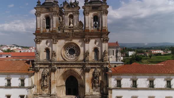 Aerial Drone Footage of Mosteiro De Santa Maria Alcobaca Portugal