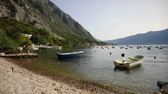 Fishing Boat on an Oyster Farm in the Bay of Kotor Montenegro