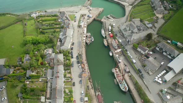 Aerial view of Charletown Harbour with view of town in background.