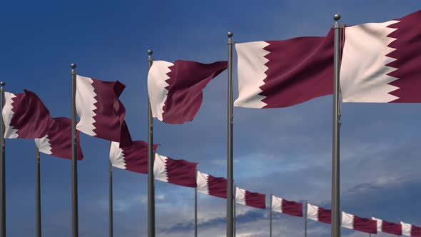The Qatar Flags Waving In The Wind  4K