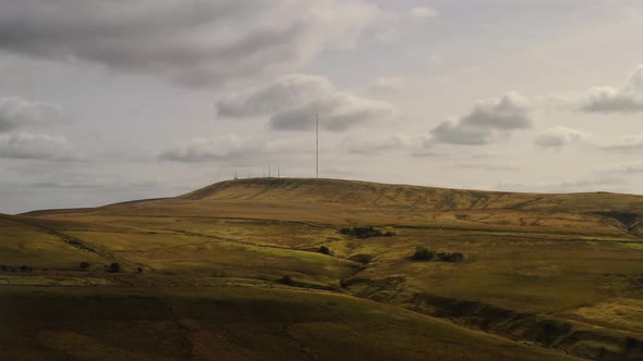 A drone view of Winter Hill and moorland in Bolton, Lancashire