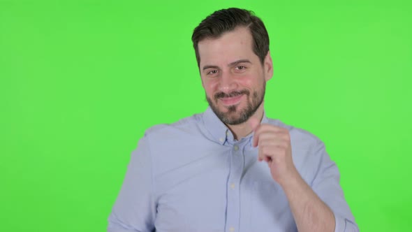 Portrait of Happy Man Dancing Green Screen