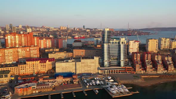 Drone View of a Modern Building Located in the Center of Vladivostok