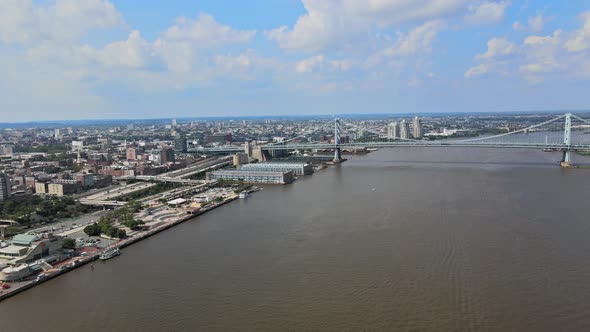 Aerial View of Philadelphia Along the Delaware River the Roads and Infrastructure on Ben Franklin