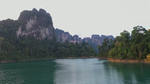 Aerial Photography Green Water In Ratchaprapha Dam.