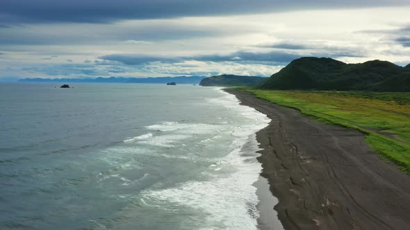 Beach with Black Sand on Kamchatka