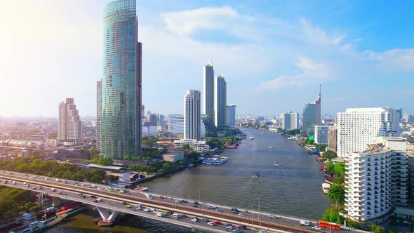 4K : Aerial drone footage of Bangkok skyline