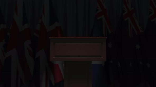 Flags of Australia and the UK at International Meeting