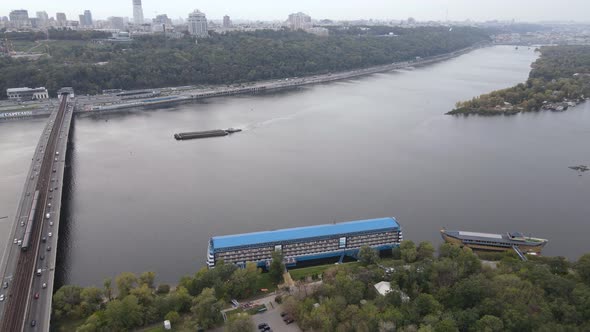 The Main River of Ukraine - Dnipro Near Kyiv. Slow Motion