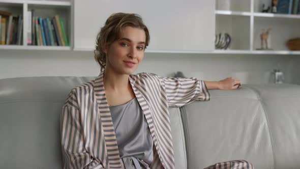 Attractive Lady Resting Living Room Closeup