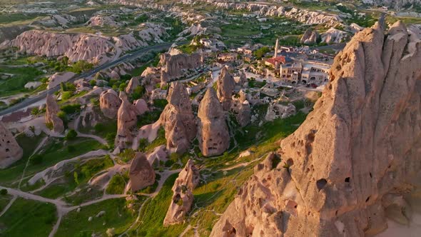 Awesome aerial view of Uchisar 4 K Turkey Cappadocia