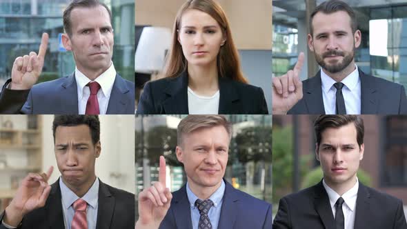 Collage of Business People Saying No With Finger Gesture