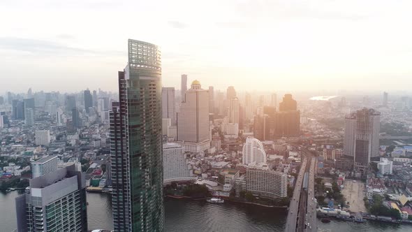 4K aerial drone footage of Bangkok skyline.