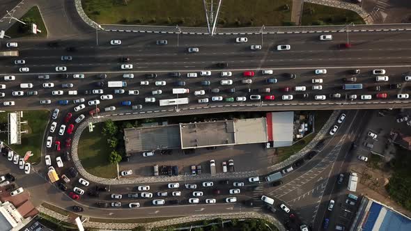 Drones Eye View - Traffic Jam Top View, Transportation Concept 5555