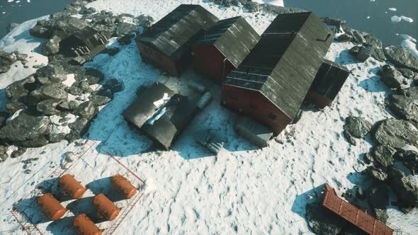 Arial View of Antarctic Base and Scientific Research Station