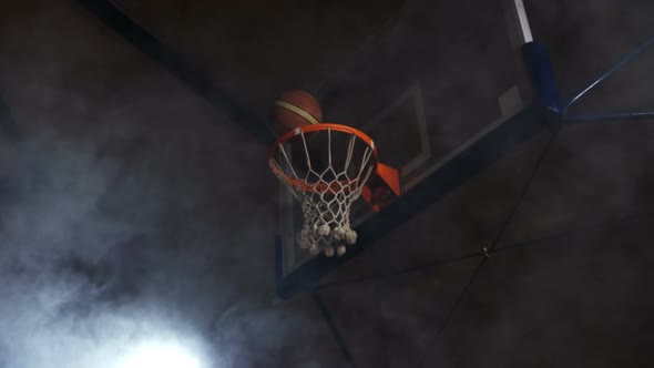 Basketball going through hoop