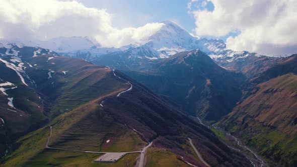 Beautiful Aerial View of Mount Kazbek