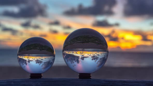 Time Lapse Beautiful Sunset View Inside Crystal Ball.