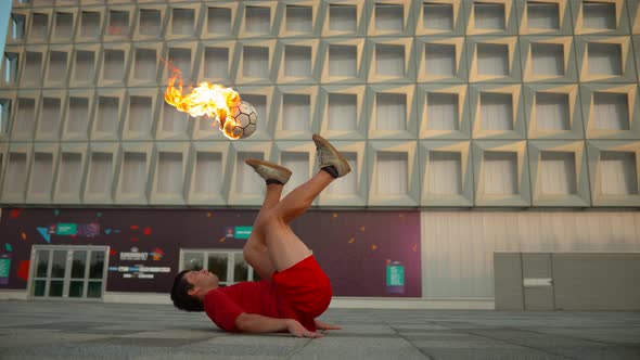 Soccer tricks with a burning soccer ball, Ultra Slow Motion