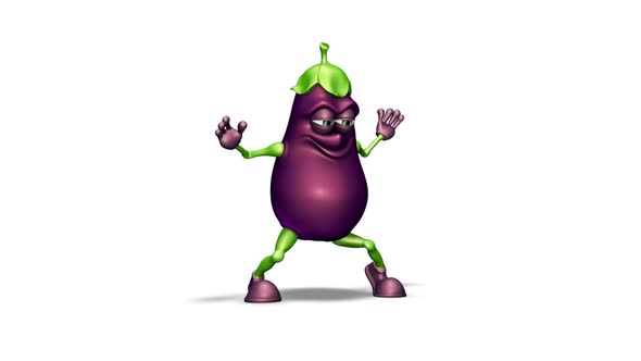 Fun Eggplants - Looped Dance on White Background