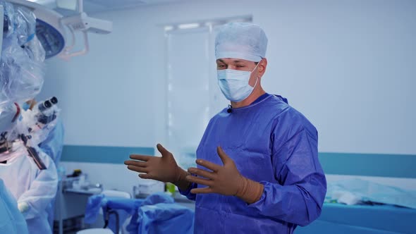 Doctor talks on camera in the operating room