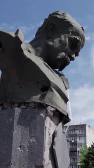 Vertical Video of the Shevchenko Monument Destroyed By the War in Ukraine