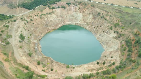 Open Mine Pit Near Tsar Asen, Bulgaria. Drone Top View