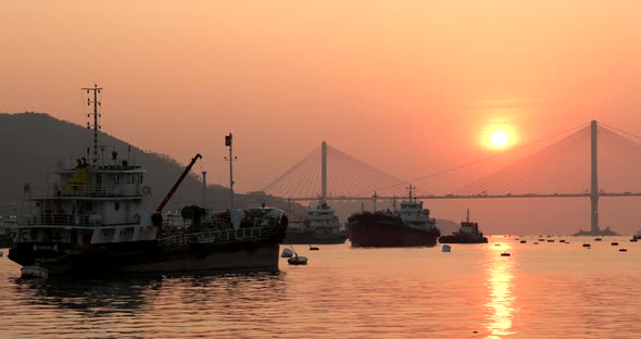 Hong Kong skyline under sunset