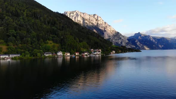Beautiful view to the Traunsee in Gmunden in Upper Austria drone video