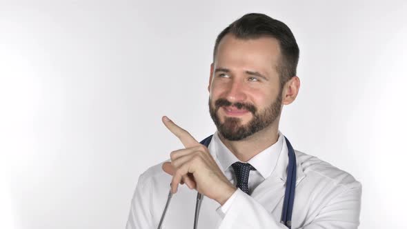 Doctor Pointing on Side, White Background