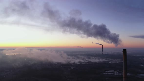 Garbage Incineration Plant. Waste Incinerator Plant With Smoking Smokestacks