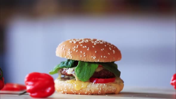 little burger on a table in kitchen in home