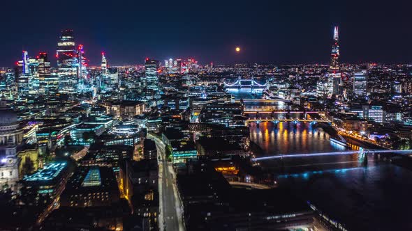 Fly Along Thames River at Night