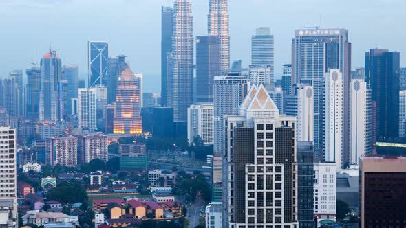 Kuala Lumpur Dusk Sunset Timelapse Skyscrapers Panorama