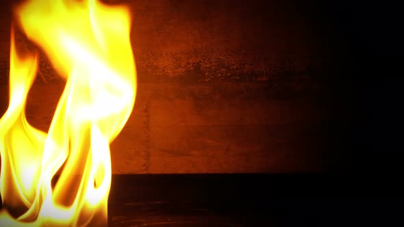 Fire Burning And Wooden Background 5