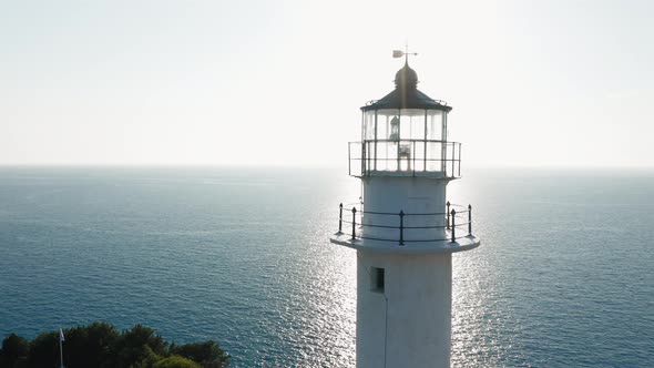 Close up view of lighthouse top against sunlight