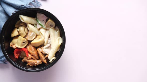 Homemade Cooked Chicken Mushroom Pasta in a Bowl