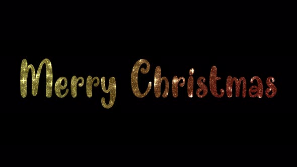 Christmas text animation glitter letters. 4K video Text Gold glitter Glowing lights Shine particles