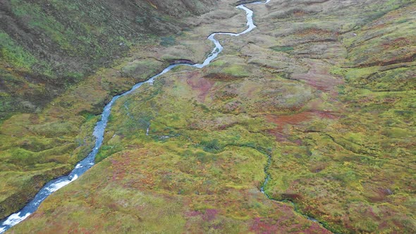 Aerial view of Shaishnikof river, Unalaska, Alaska, United States..