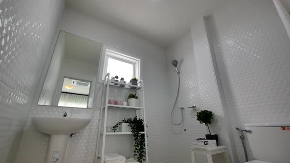 Clean White Stylish Bathroom With Shower Head