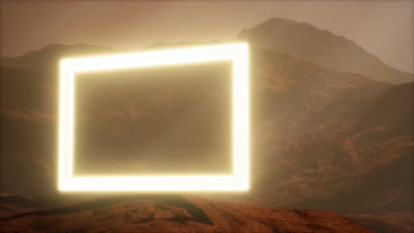 Neon Portal on Mars Planet Surface With Dust Blowing alt
