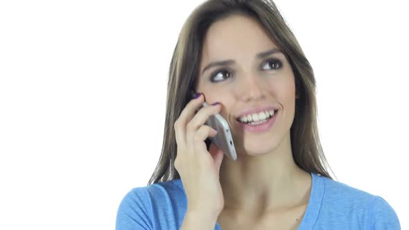 Phone Call, Business Woman Talking On Smartphone, White Background