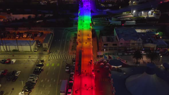 Aerial. The View of Santa Monica Pier and Pacific Park From the Water at Night alt