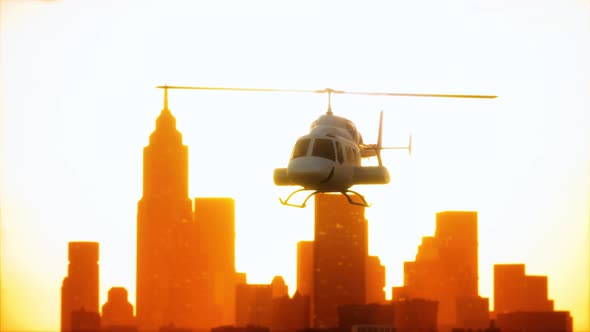 Silhouette Helicopter at City Scape Background