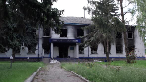 War in Ukraine  Destroyed Police Station in Borodyanka