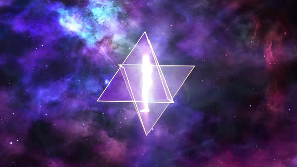 Animation of the rotation of two tetrahedrons (Merkaba) inside which is a luminous man.