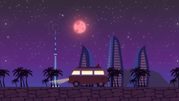 Night Van Traveler 2D Cartoon Animation