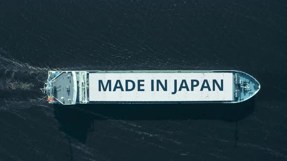 Moving Big Cargo Ship with MADE IN JAPAN Text