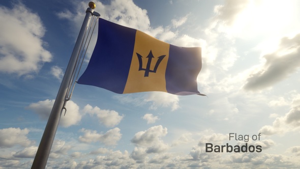 Barbados Flag on a Flagpole